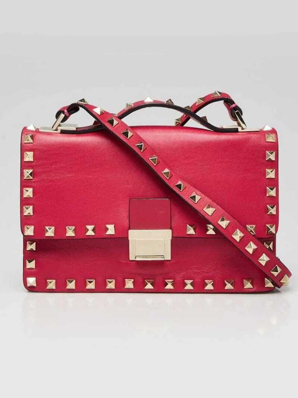 Valentino Pink Leather Rockstud Small Flap Crossbody Bag